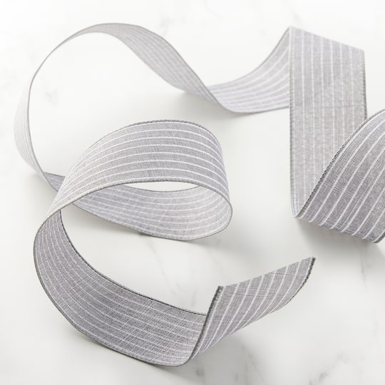 12 Pack: 2.5" x 25ft. Faux Linen Wired Pinstripe Ribbon by Celebrate It™ Décor
